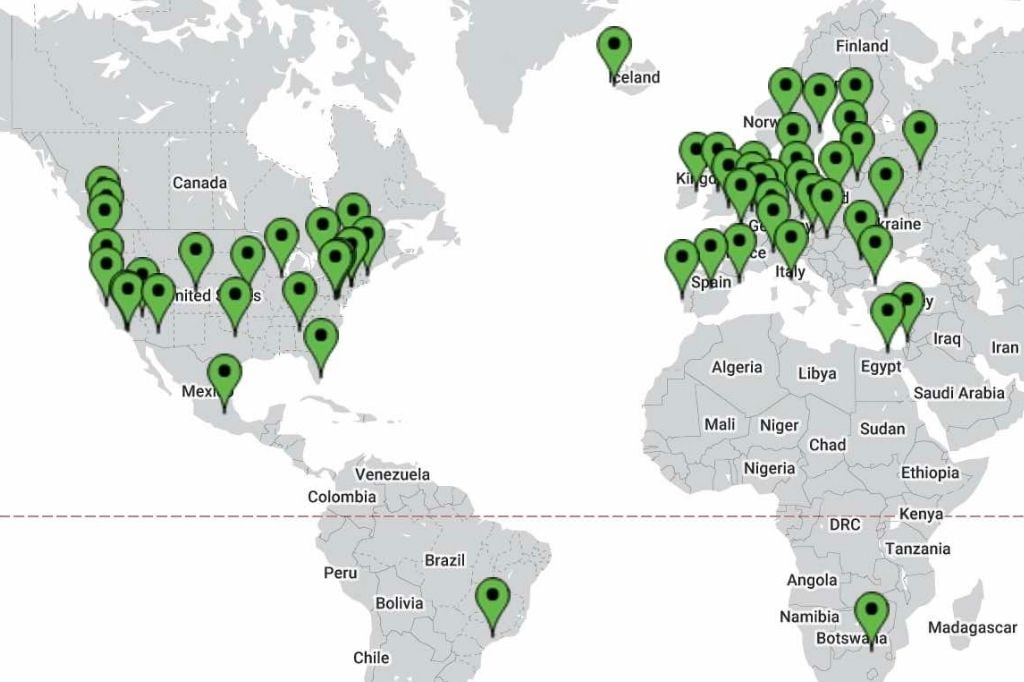 map of Witopia personal VPN server locations