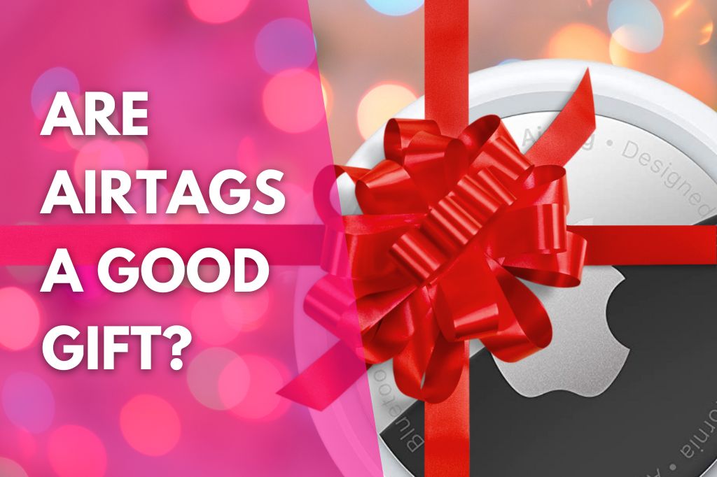 image of an AirTag with a red bow and a title that reads are AirTags a good gift