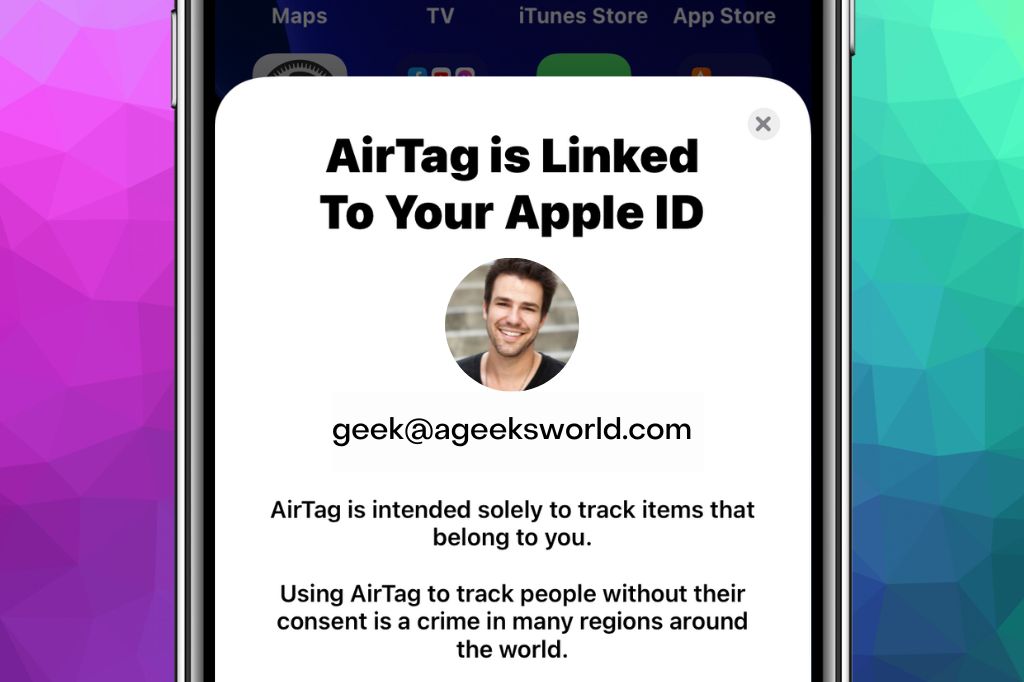 image of AirTag registration process linking the AirTag to your Apple ID